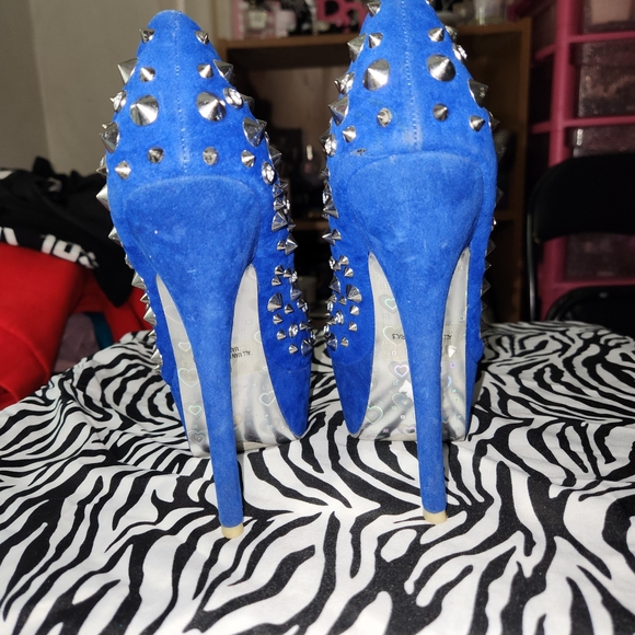 Y2k Mcbling Blue 💙✨️  rhinestone and silver studded platform high heels - Picture 5 of 8